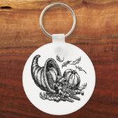 Klassieke Wicker Cornucopia Zwart Wit Illustratie Sleutelhanger (Voorkant)