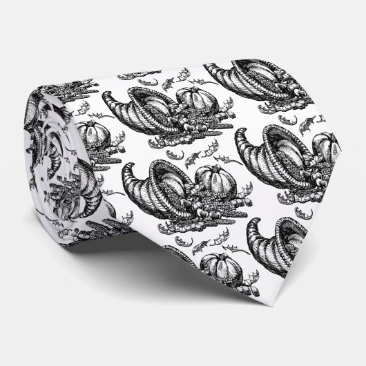 Klassieke Wicker Cornucopia Zwart Wit Illustratie Stropdas (Opgerold)