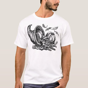 Klassieke Wicker Cornucopia Zwart Wit Illustratie T-shirt