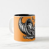 Klassieke Wicker Cornucopia Zwart Wit Illustratie Tweekleurige Koffiemok (Voorkant links)