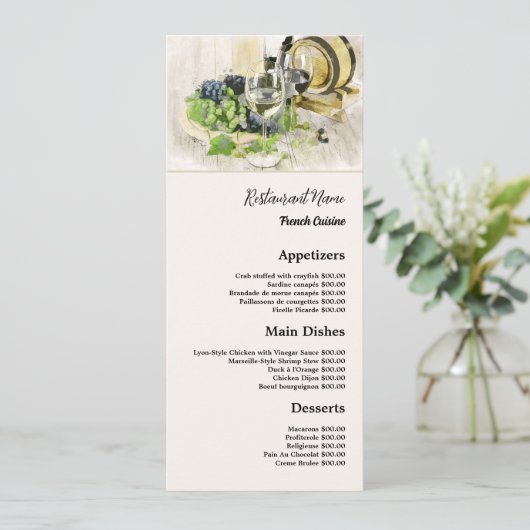 Klassieke wijn en druiven, restaurant Slimline Menu (Staand voorkant)