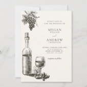 Klassieke wijnfles en druiven bruiloft kaart (Voorkant)