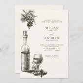 Klassieke wijnfles en druiven bruiloft kaart (Voorkant / Achterkant)