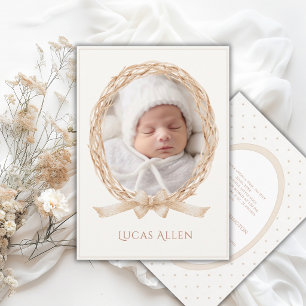 Klassieke wijnrank neutrale geboorteaankondiging kaart