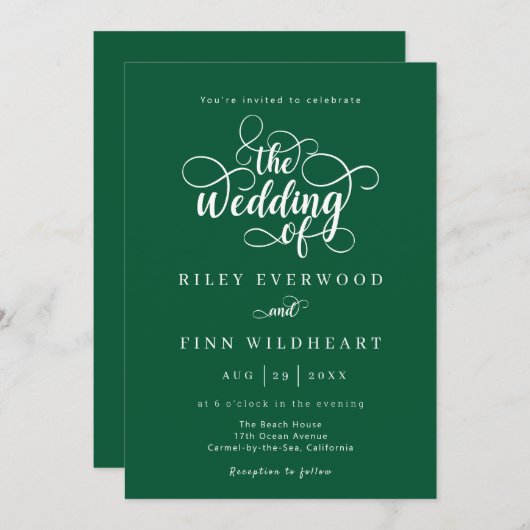 Klassieke Wijze groen en wit bruiloft uitnodiging (Voorkant / Achterkant)