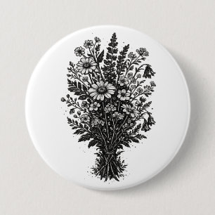 Klassieke wilde bloemen linoleumsnede botanische b ronde button 7,6 cm