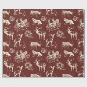 Klassieke wilde dieren Antiek Cream en maroon Cadeaupapier (Vlak)