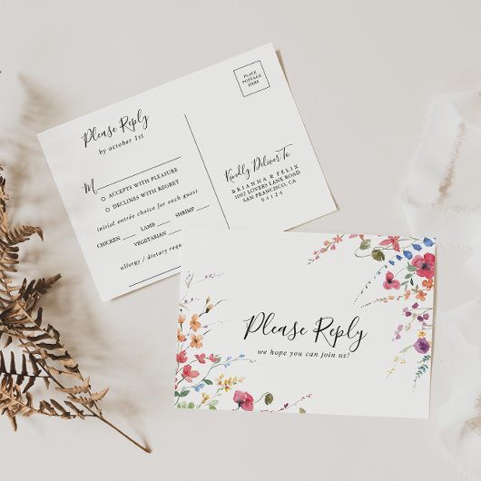 Klassieke Wilde Kleurenmenu Keuze RSVP Briefkaart