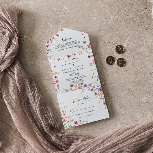 Klassieke wilde kleurige Floral Wedding All In One Uitnodiging