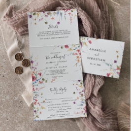 Klassieke wilde kleurige Floral Wedding Drieluik Uitnodiging