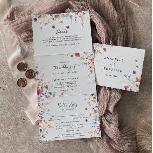 Klassieke wilde kleurige Floral Wedding Drieluik Uitnodiging