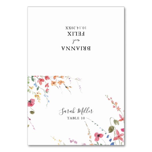 Klassieke Wilde Kleurrijke Bloemenbruiloft Plaats  Kaart (Voorkant)