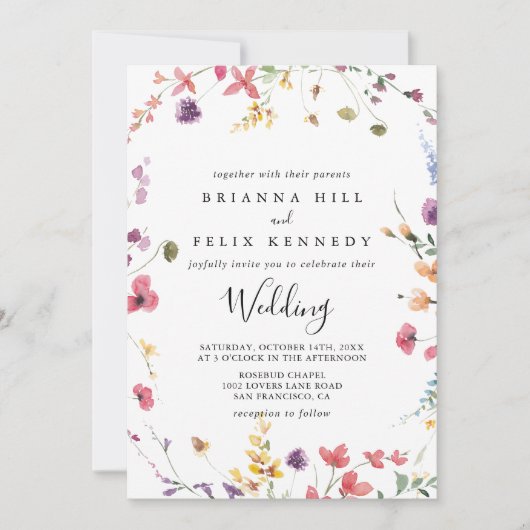 Klassieke wilde kleurrijke Floral voor en achter b Kaart (Voorkant)