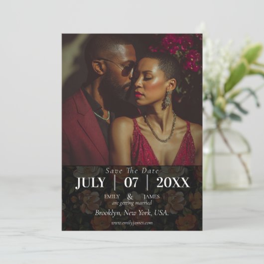 Klassieke wilde roos bloem bruiloft save the date (Staand voorkant)