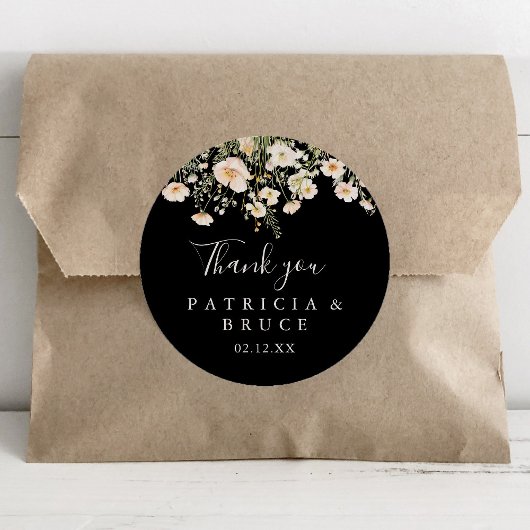 Klassieke Wildflower Black Dank u Wedding Favoriet Ronde Sticker
