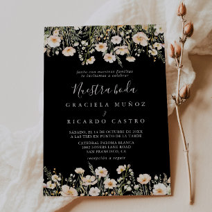 Klassieke Wildflower Black Nuestra Boda Wedding Kaart