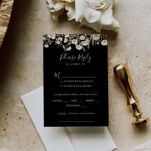 Klassieke Wildflower Black Wedding Menu Keuze RSVP