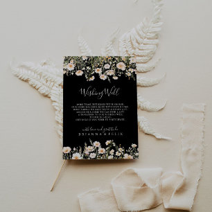 Klassieke Wildflower Black Wedding Wishing Well Informatiekaartje