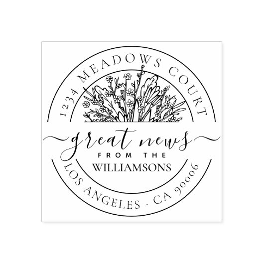 Klassieke Wildflower familie retouradres Rubberstempel (Afrduk)