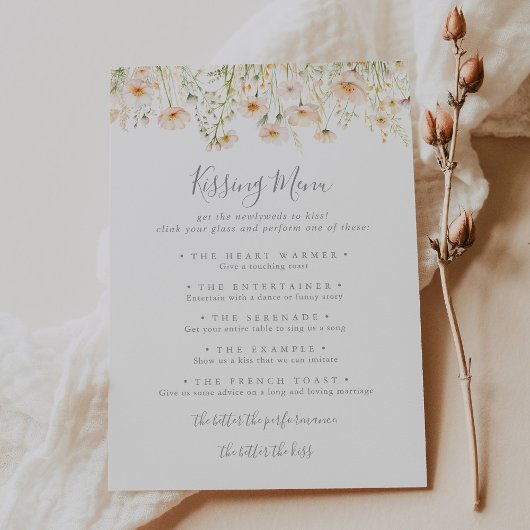 Klassieke Wildflower Wedding Kissing Menu Game Kaa