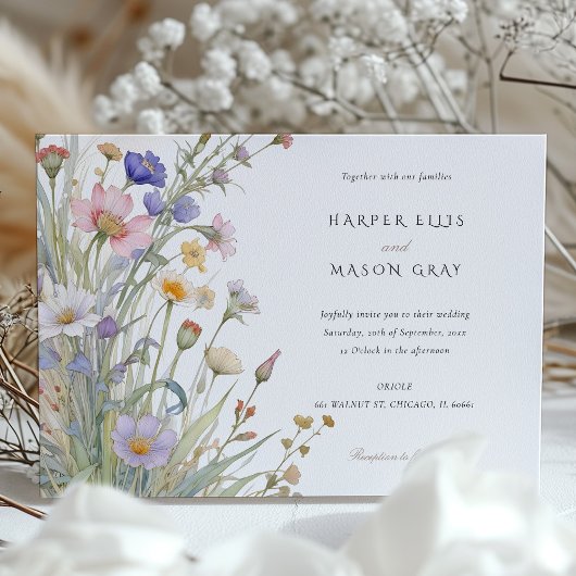 Klassieke Wildflowers Elegant Pastel Wedding Uitno Kaart