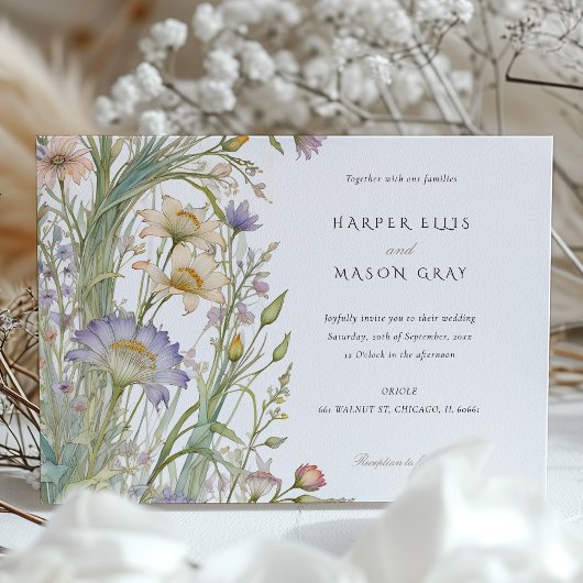Klassieke Wildflowers Elegant Pastel Wedding Uitno Kaart