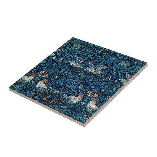Klassieke William Morris Blue van Floral Birds Tegeltje (Zijkant)
