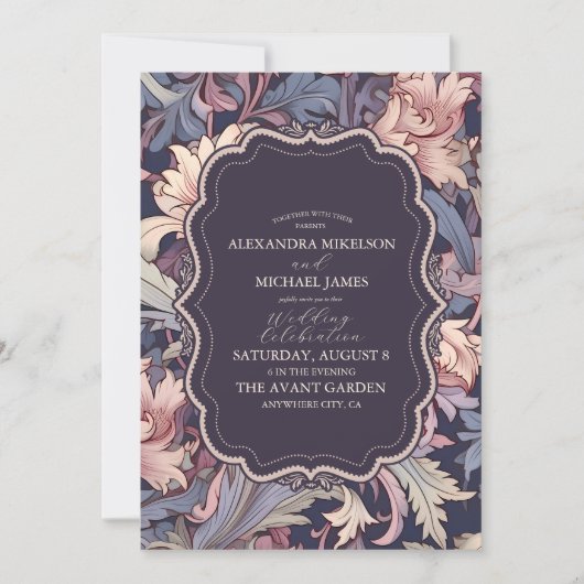 Klassieke William Morris Lavendel Bruiloft Kaart (Voorkant)