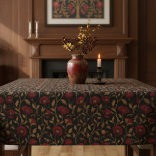 Klassieke William Morris Red Gold Poppy Bloemmotie Tafelkleed