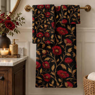 Klassieke William Morris Rood Goud Klaproos Bloemm Bad Handdoek