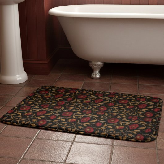 Klassieke William Morris Rood Goud Klaproos Bloemm Badmat