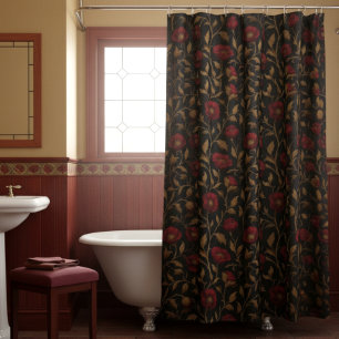 Klassieke William Morris Rood Goud Klaproos Bloemm Douchegordijn