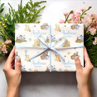 Klassieke Winnie de Poeh Blauwe Jongen Baby Shower Cadeaupapier