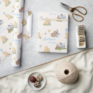Klassieke Winnie de Poeh Blauwe Jongen Baby Shower Cadeaupapier