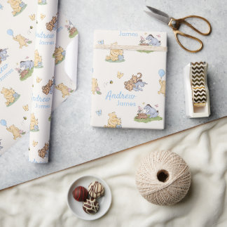 Klassieke Winnie de Poeh Blauwe Jongen Baby Shower Cadeaupapier