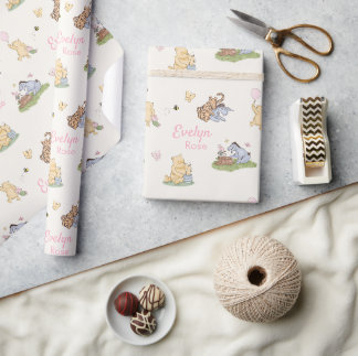 Klassieke Winnie de Poeh Roze Meisje Baby Shower C Cadeaupapier