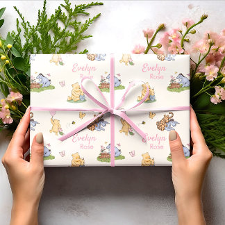 Klassieke Winnie de Poeh Roze Meisje Baby Shower C Cadeaupapier