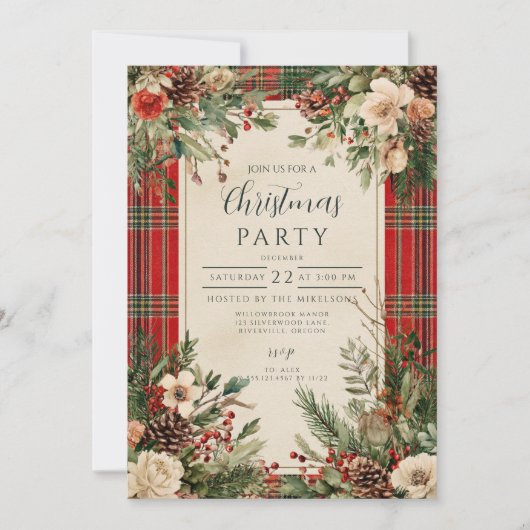 Klassieke Winter Bloemen Kerstmis Kaart (Voorkant)