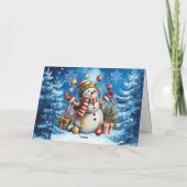 Klassieke Winter Blue Christmas Snowman Feestdagen Kaart (Achterkant)