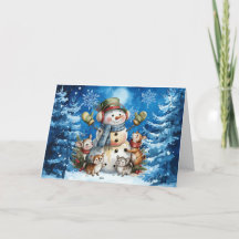Klassieke Winter Blue Snowman & Woodland Dieren