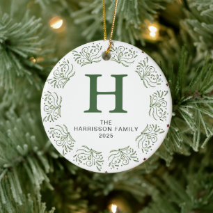 Klassieke winter botanische gepersonaliseerde mono keramisch ornament