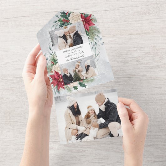 Klassieke Winter Botanische Twee Foto's All In One Uitnodiging (Afscheurbaar)