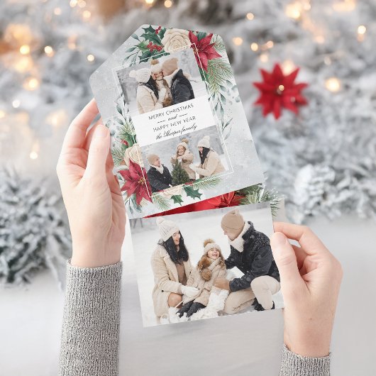 Klassieke Winter Botanische Twee Foto's All In One Uitnodiging