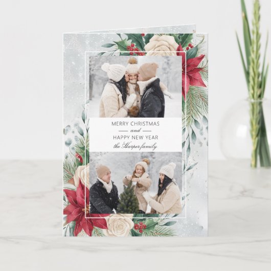 Klassieke Winter Botanische Twee Foto's Feestdagen Kaart (Voorkant)
