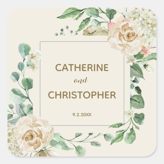 Klassieke winter Floral Vow Renewal Weddenschap Vierkante Sticker (Voorkant)