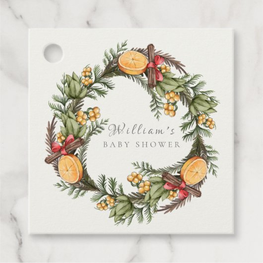 Klassieke Winter Kerst Krans Baby shower Bedankjes Labels (Voorkant)