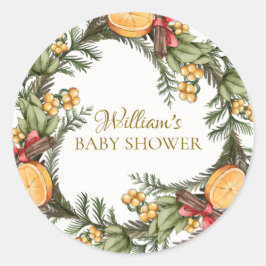 Klassieke Winter Kerst Krans Baby shower Ronde Sticker