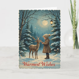 Klassieke Winter Meisje Bos Vreedzame Warmste Wens Kaart