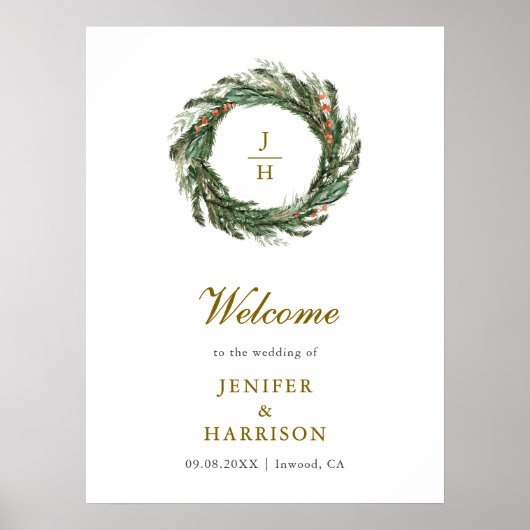 Klassieke Winter Pine Greenery bruiloft Poster (Voorkant)
