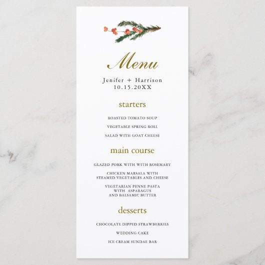 Klassieke Winter Pine Wedding Menu (Voorkant)